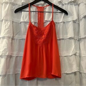 Peach Lightweight Lace T Back Tank Top - Size Small